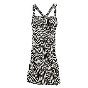 Chesley Zebra Print Ruched Mini Dress Black‎ White Crisscross Back Sleeveless